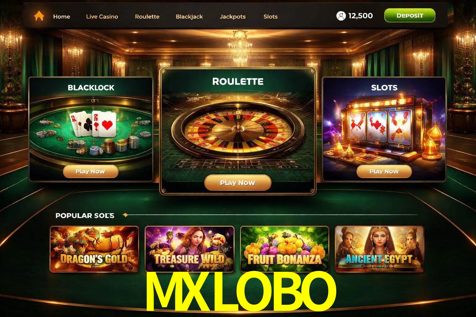 Vista de la plataforma MXLOBO Casino mostrando categorías organizadas de juegos en línea